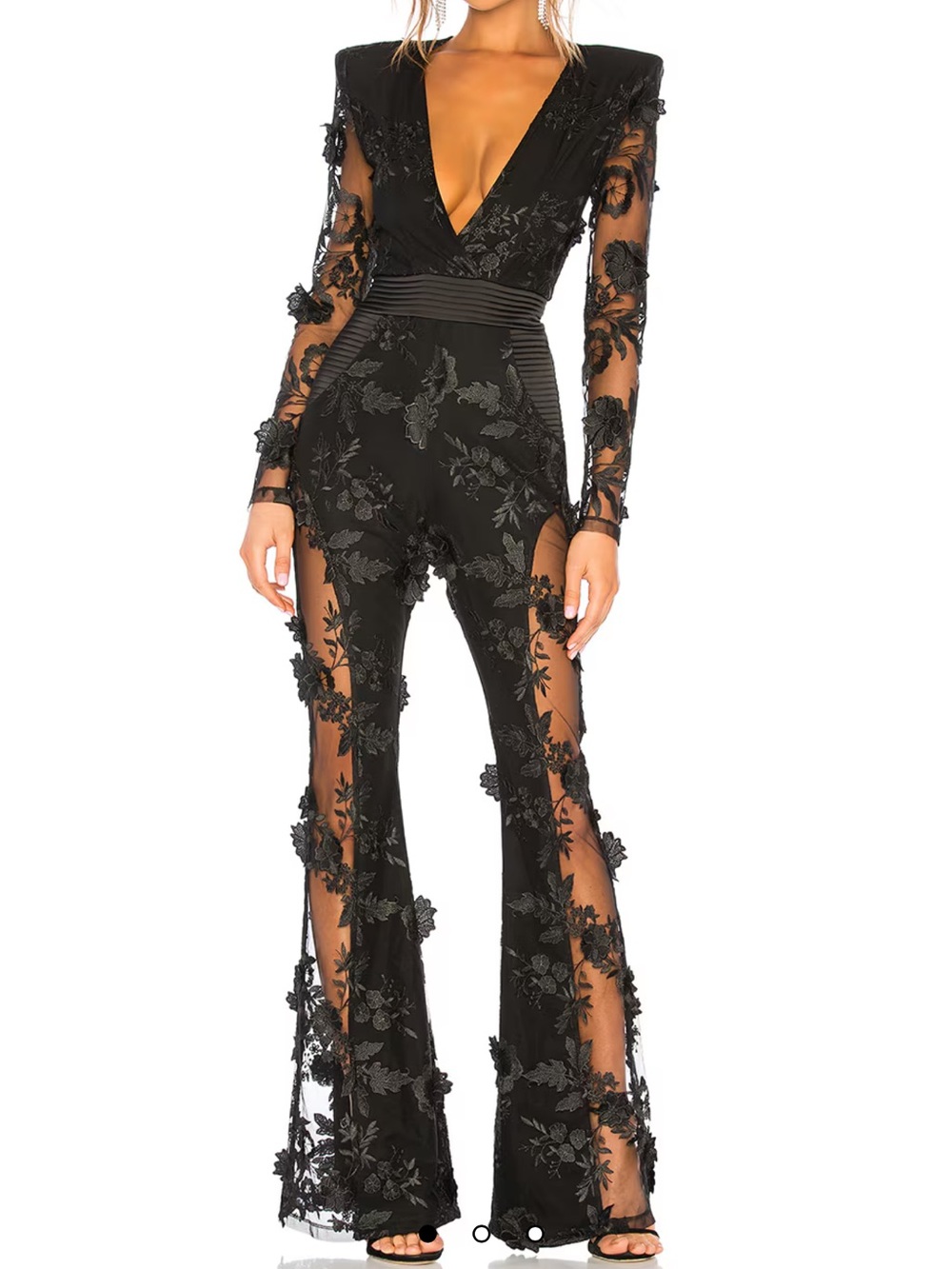 Zhivago Black Sheer Floral Lace Jumpsuit - Elegant Evening Wear